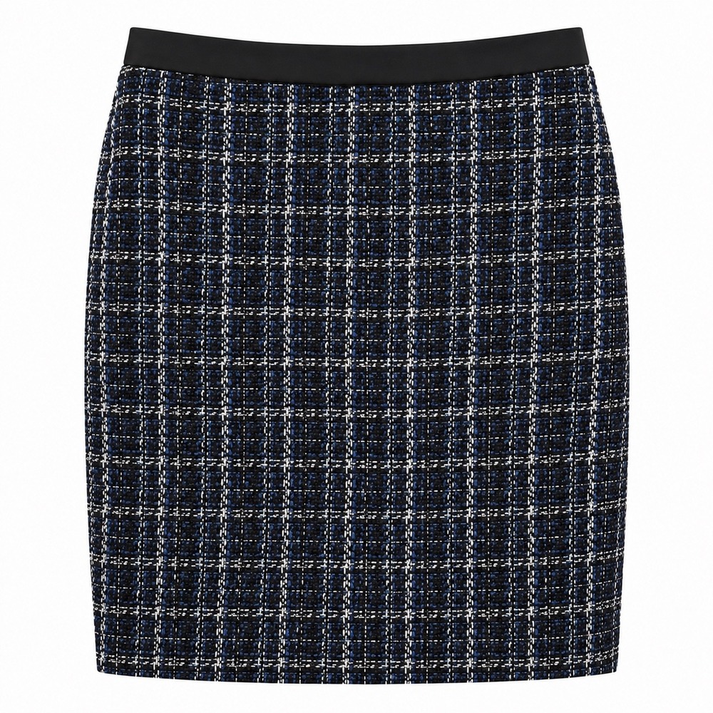 White House Black Market Tweed Skirt Women 14 Blue Black Metallic Mini Zip Hook